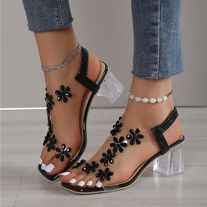 FlowerWalk™ | Casual sandalen met blokhak en steentjes